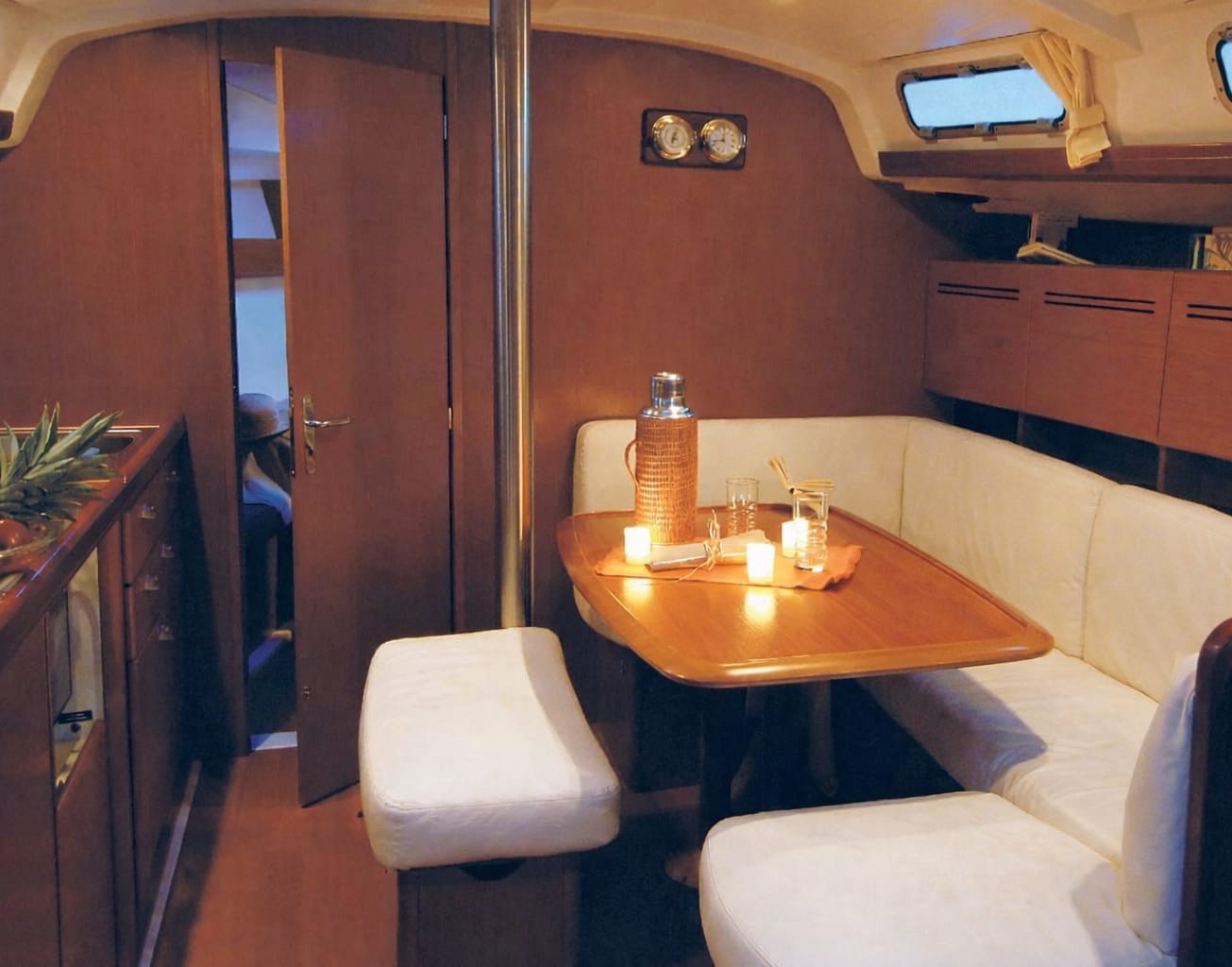 Luxurious twin bed cabin interior of the yacht